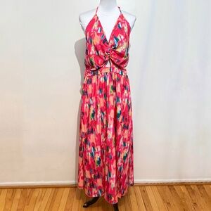 shein womens 1X Vibrant geometric Print halter cut out side slit maxi dress